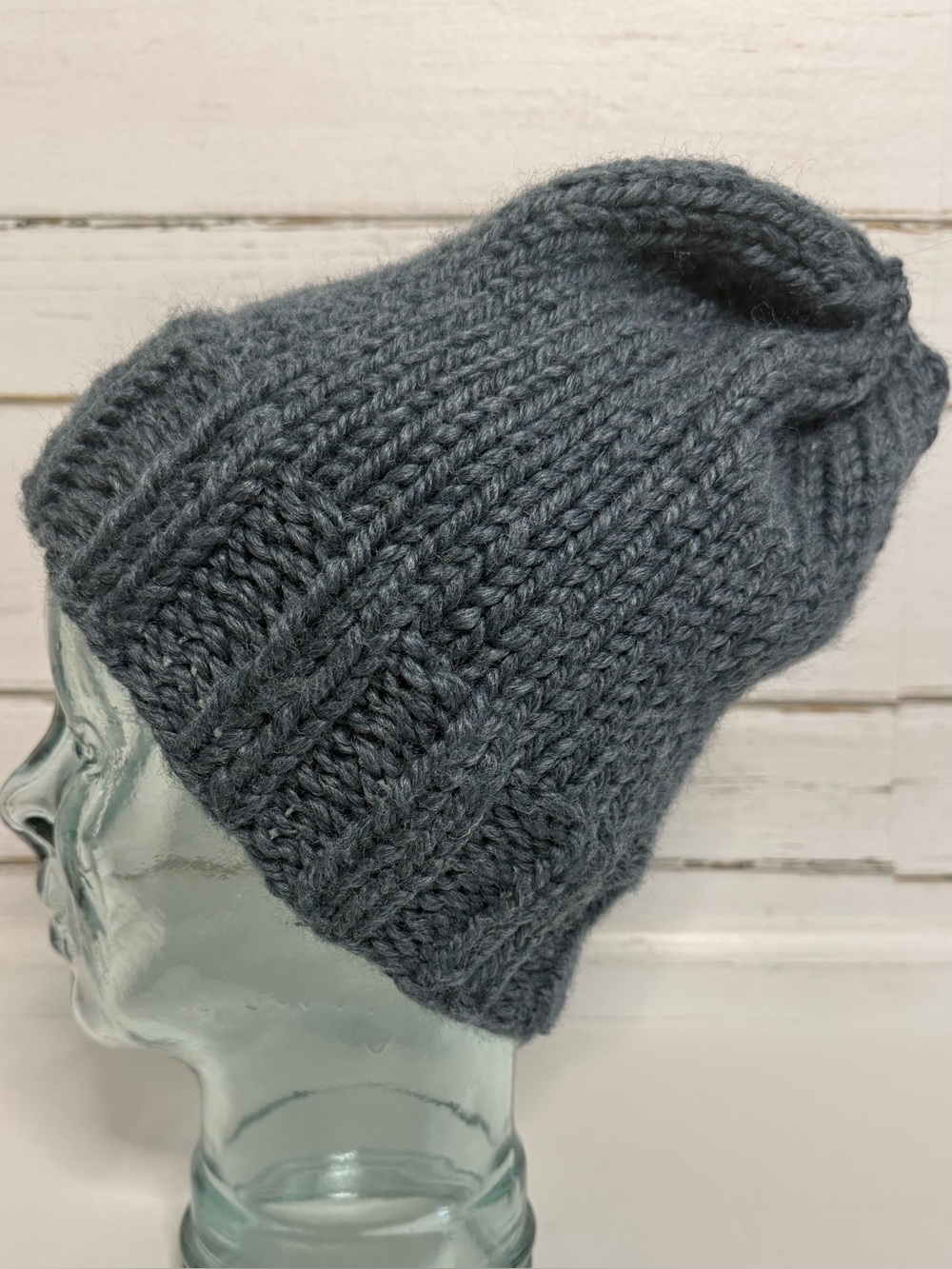 Handmade Slate Blue Gray Chunky Knit Beanie | Hand Knit Winter Hat